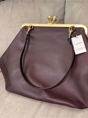 Coach Leather Shoulder large Tote in Burgundy with Gold Hardware
